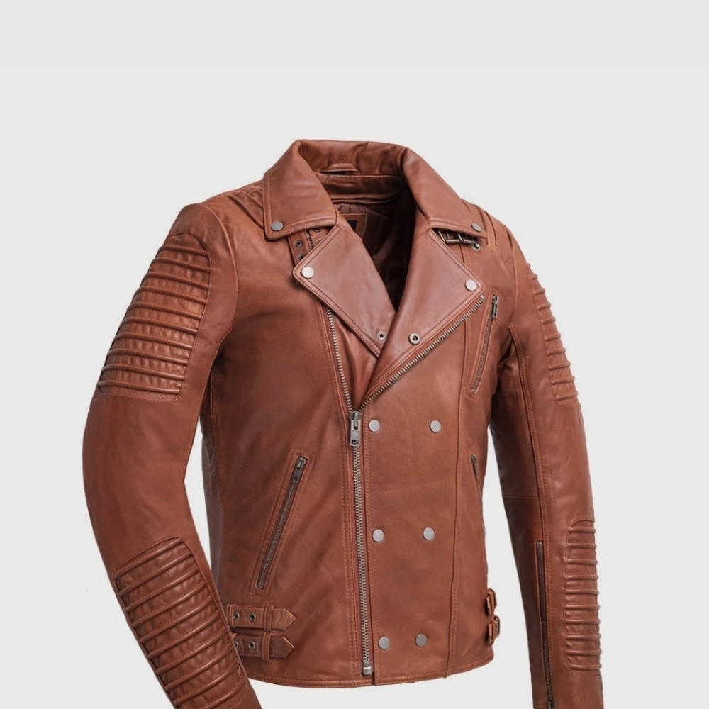 Alen Cooper-Brown Tan XL Real Leather Biker Moto Jacket For Men NWOT - Picture 3 of 13
